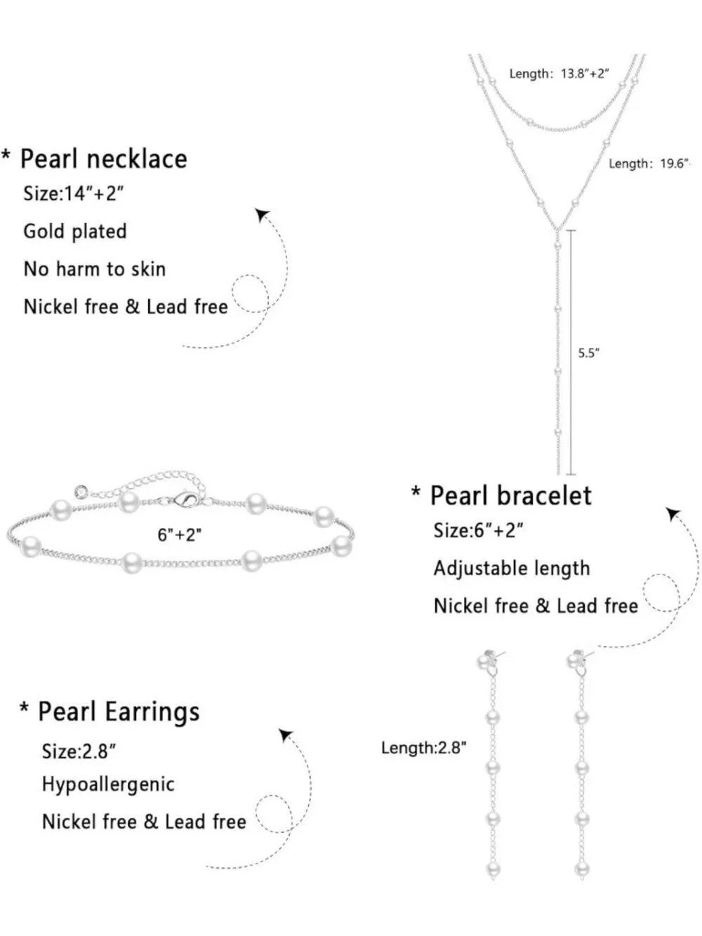 Dainty Layered Gold Pearl Necklace Set, Choker & Earrings, Trendy Wedding